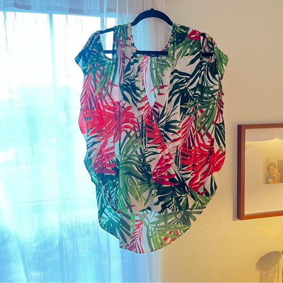 INC Plus Size Cold-Shoulder Faux-Wrap Crossover Top 0X, Pleasant Palms #2086 - Picture 8 of 14